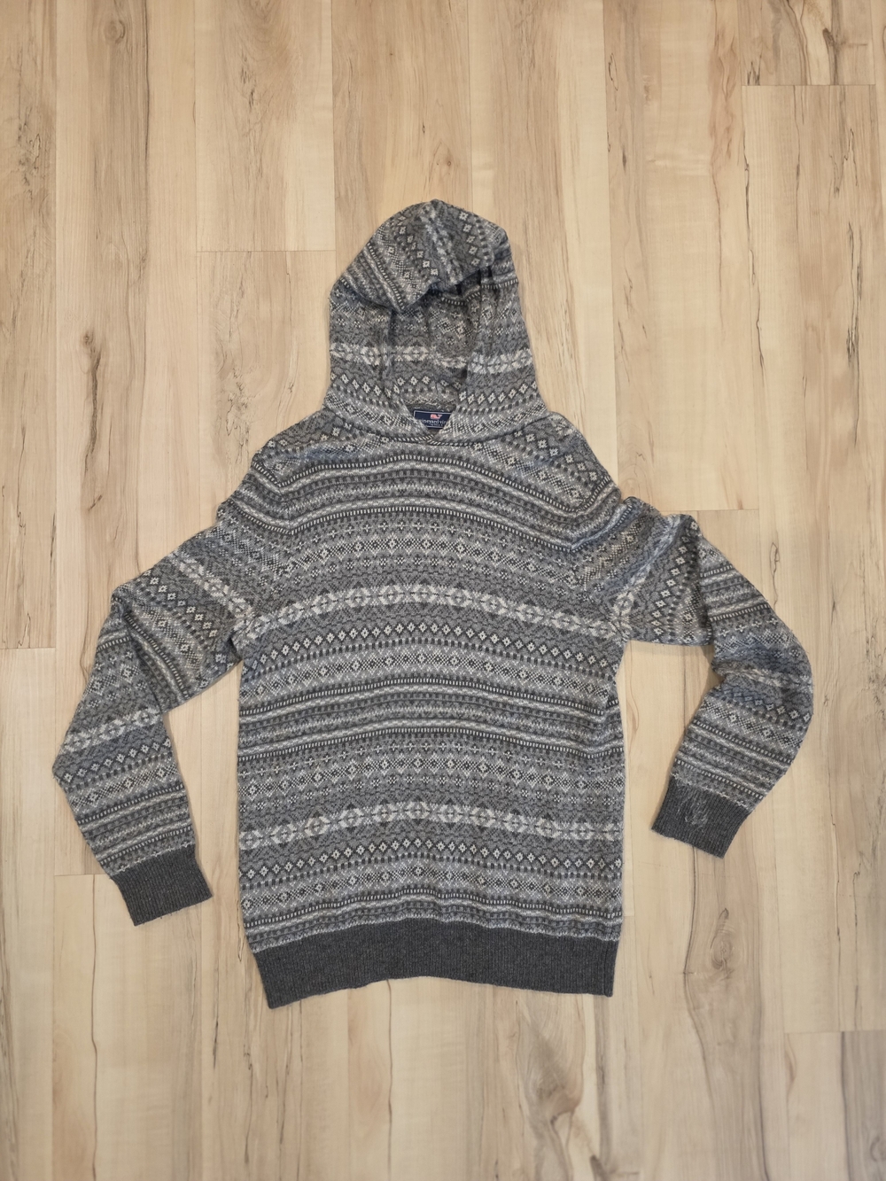 Vineyard Vines Gray Patterned Hooded Knit Sweater